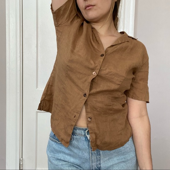 VINTAGE linen ss button up - Picture 3 of 8